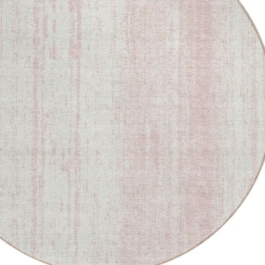 8' Pink And Ivory Round Striped Washable Indoor Outdoor Area Rug Photo 4