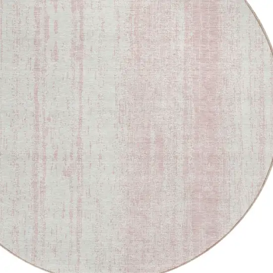 8' Pink And Ivory Round Striped Washable Indoor Outdoor Area Rug Photo 4