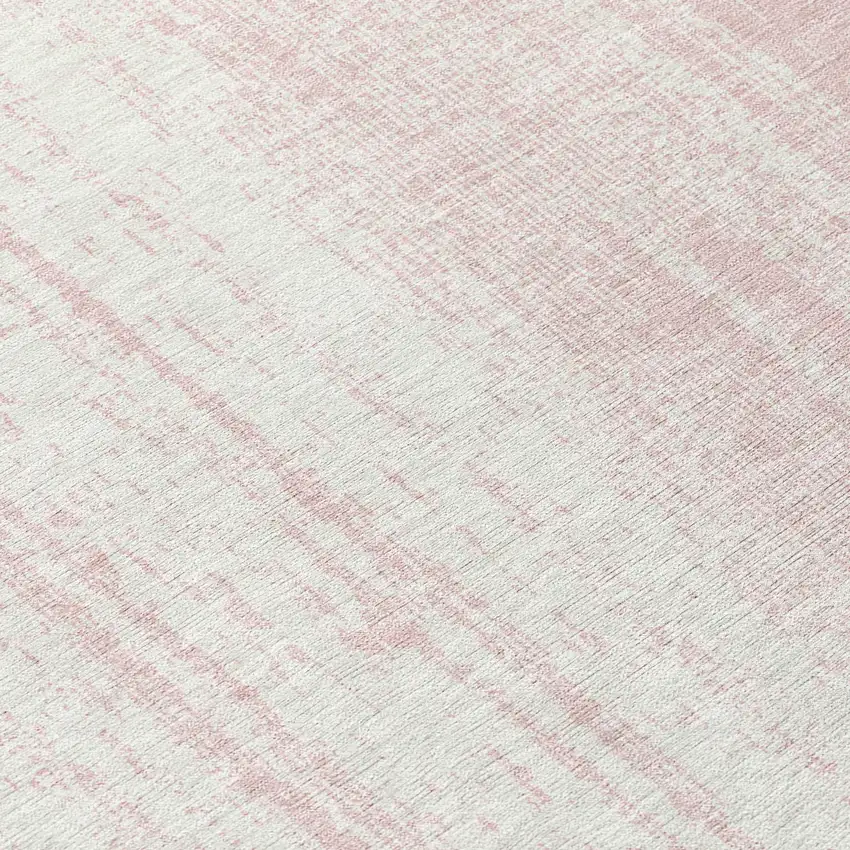 8' Pink And Ivory Round Striped Washable Indoor Outdoor Area Rug Photo 8