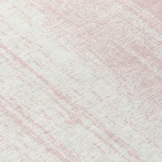 8' Pink And Ivory Round Striped Washable Indoor Outdoor Area Rug Photo 8