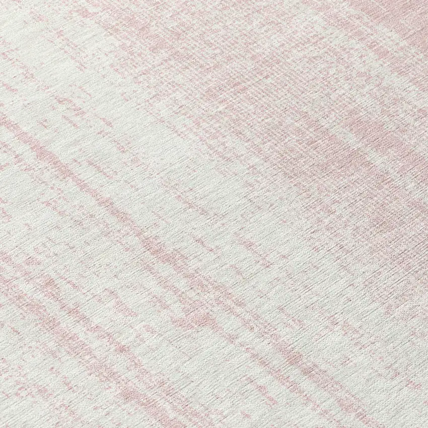 8' Pink And Ivory Round Striped Washable Indoor Outdoor Area Rug Photo 8