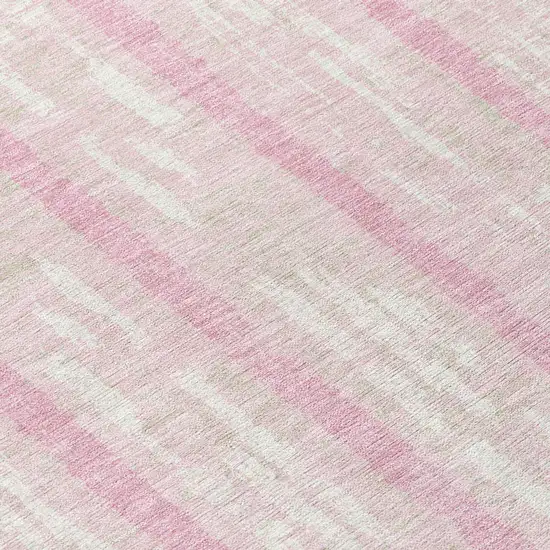 8' Pink And Ivory Round Striped Washable Indoor Outdoor Area Rug Photo 8