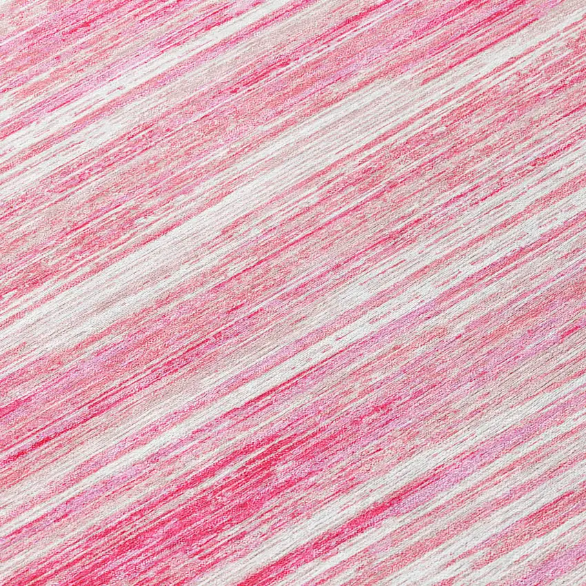 8' Pink And Ivory Round Striped Washable Indoor Outdoor Area Rug Photo 8