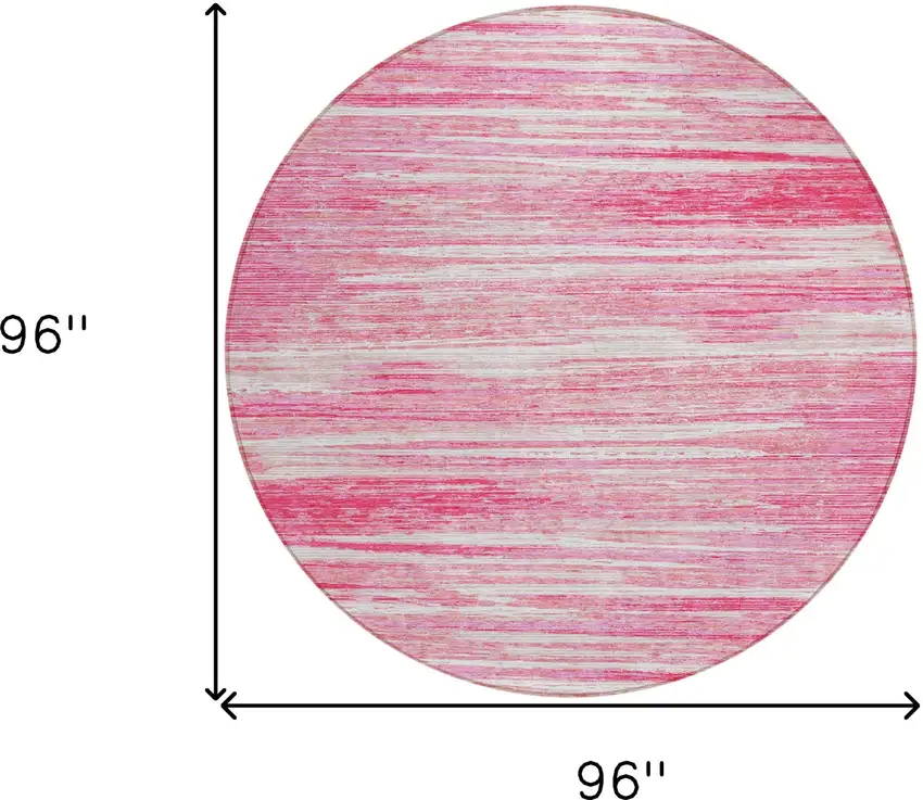8' Pink And Ivory Round Striped Washable Indoor Outdoor Area Rug Photo 3