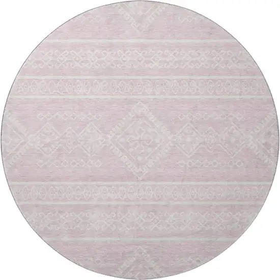 8' Pink And Ivory Southwestern Washable Round Rug With UV Protection Photo 4