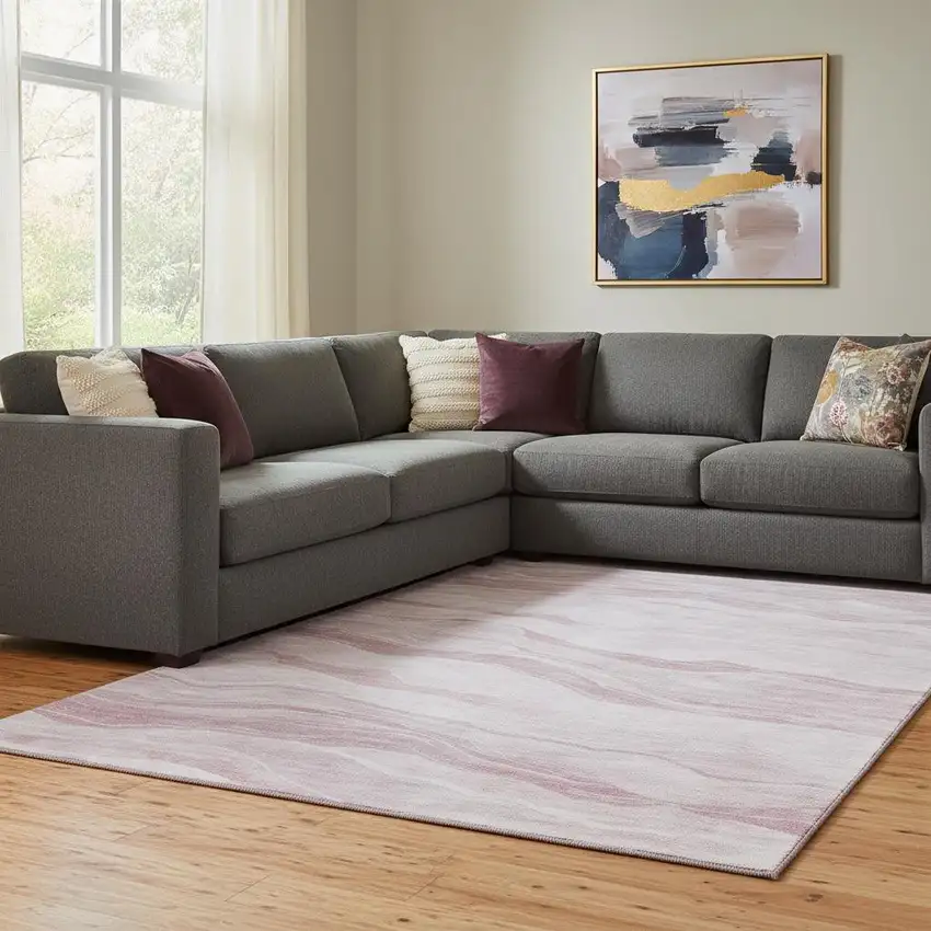 8' Pink And Ivory Striped Washable Area Rug With UV Protection Photo 2