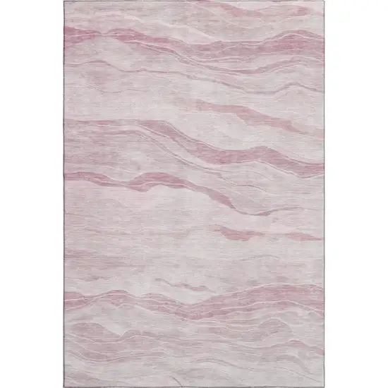 8' Pink And Ivory Striped Washable Area Rug With UV Protection Photo 1