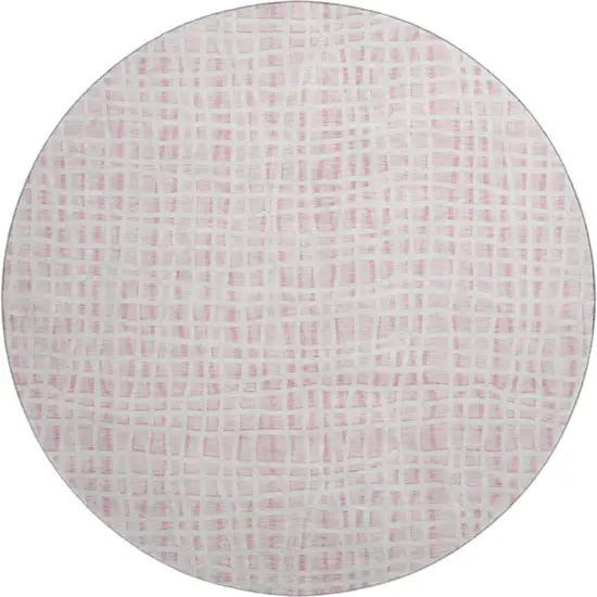 8' Pink And Ivory Striped Washable Round Rug With UV Protection Photo 1