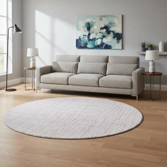 8' Pink And Ivory Striped Washable Round Rug With UV Protection Photo 2