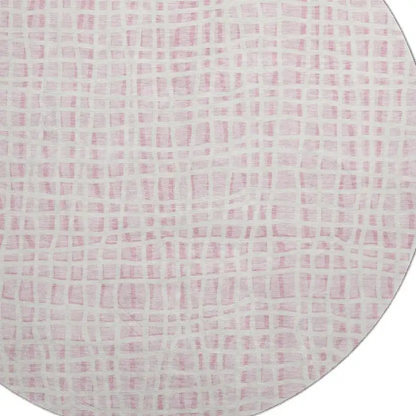 8' Pink And Ivory Striped Washable Round Rug With UV Protection Photo 3