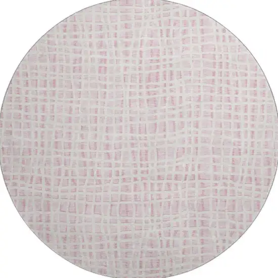 8' Pink And Ivory Striped Washable Round Rug With UV Protection Photo 4