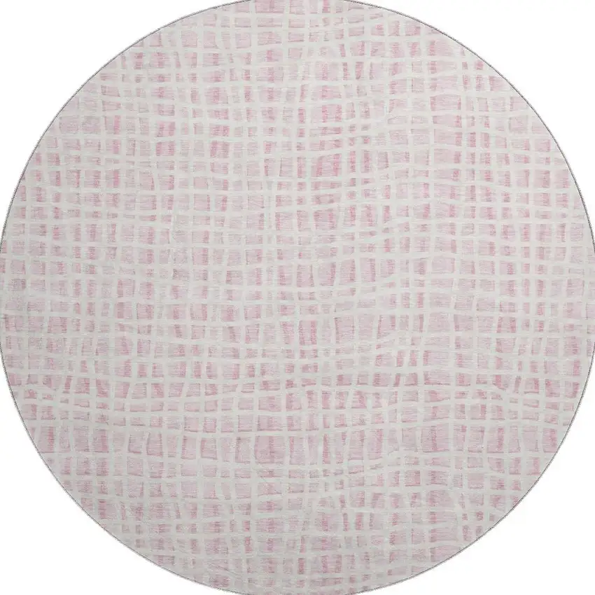 8' Pink And Ivory Striped Washable Round Rug With UV Protection Photo 4