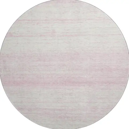 8' Pink And Ivory Striped Washable Round Rug With UV Protection Photo 4