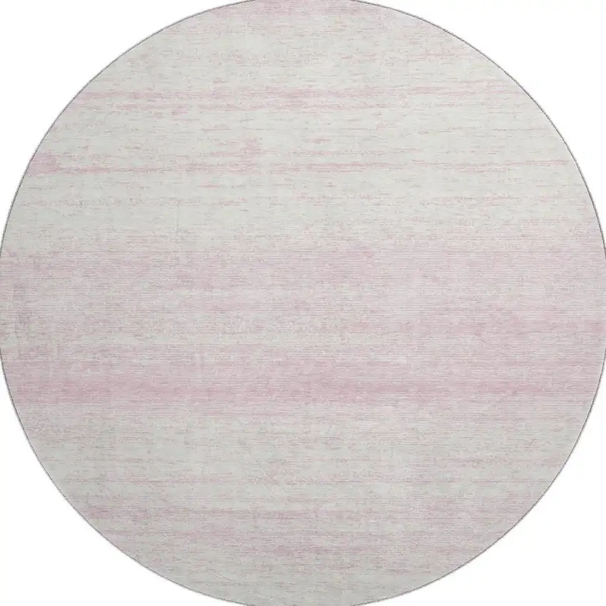 8' Pink And Ivory Striped Washable Round Rug With UV Protection Photo 4