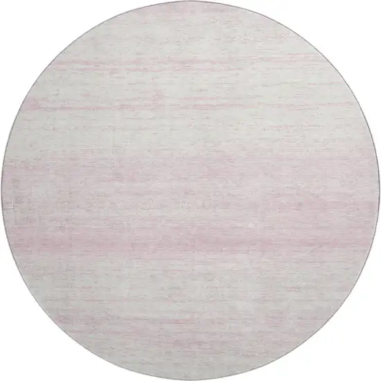 8' Pink And Ivory Striped Washable Round Rug With UV Protection Photo 1