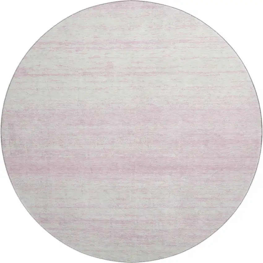 8' Pink And Ivory Striped Washable Round Rug With UV Protection Photo 1