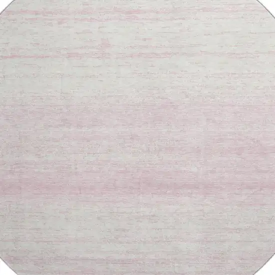 8' Pink And Ivory Striped Washable Round Rug With UV Protection Photo 3