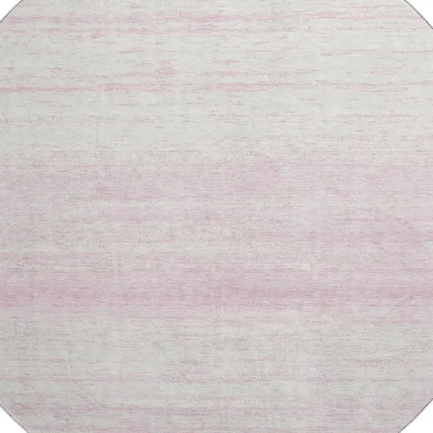 8' Pink And Ivory Striped Washable Round Rug With UV Protection Photo 3