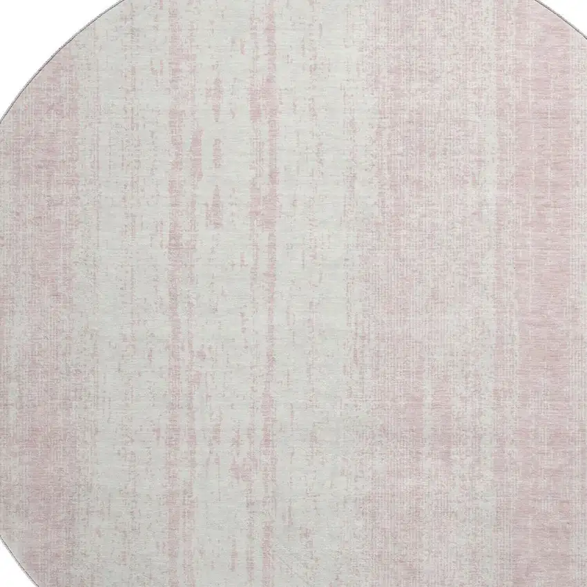 8' Pink And Ivory Striped Washable Round Rug With UV Protection Photo 3