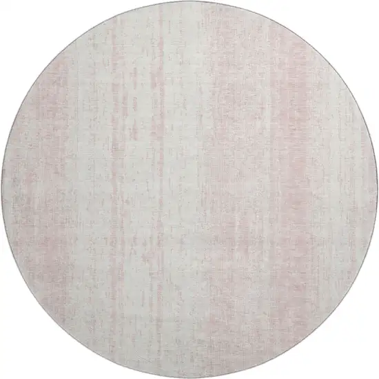 8' Pink And Ivory Striped Washable Round Rug With UV Protection Photo 1