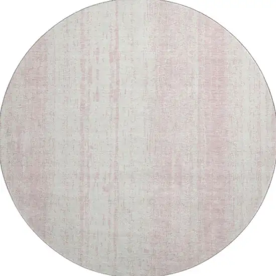 8' Pink And Ivory Striped Washable Round Rug With UV Protection Photo 4