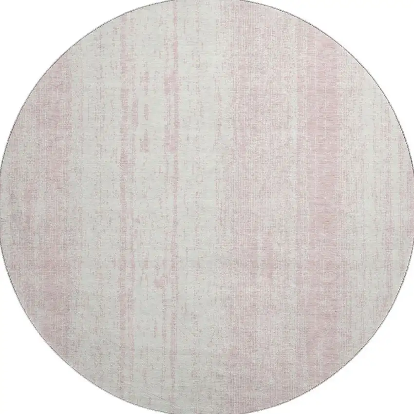 8' Pink And Ivory Striped Washable Round Rug With UV Protection Photo 4