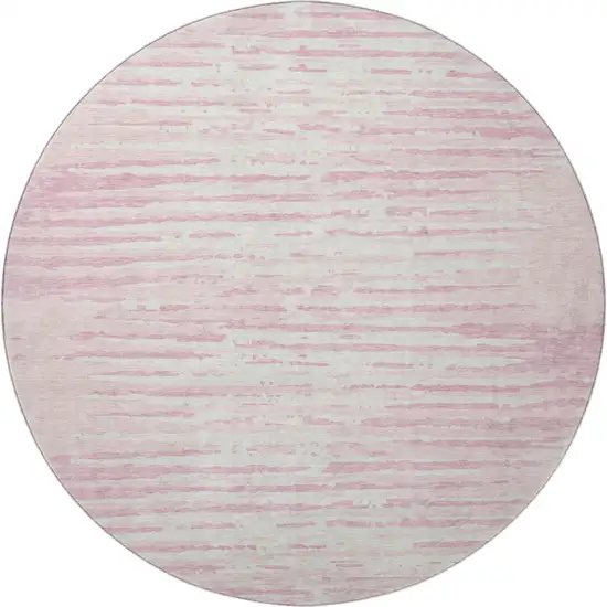 8' Pink And Ivory Striped Washable Round Rug With UV Protection Photo 4