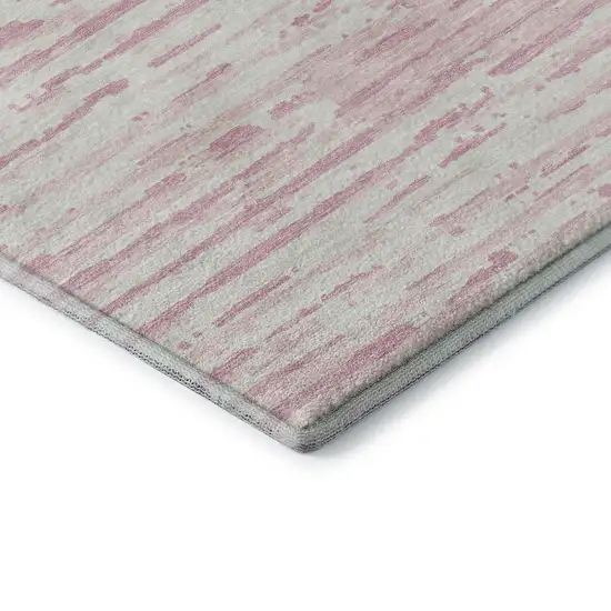 8' Pink And Ivory Striped Washable Round Rug With UV Protection Photo 7