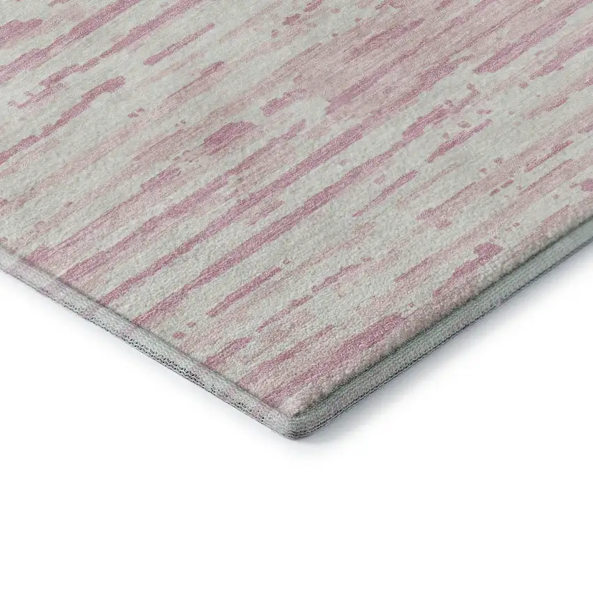 8' Pink And Ivory Striped Washable Round Rug With UV Protection Photo 7