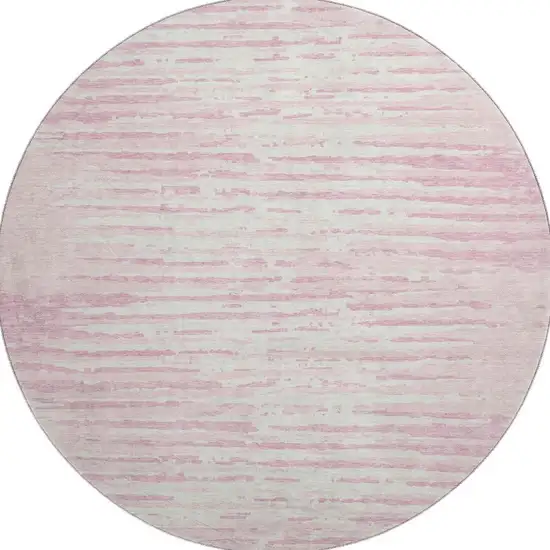 8' Pink And Ivory Striped Washable Round Rug With UV Protection Photo 3