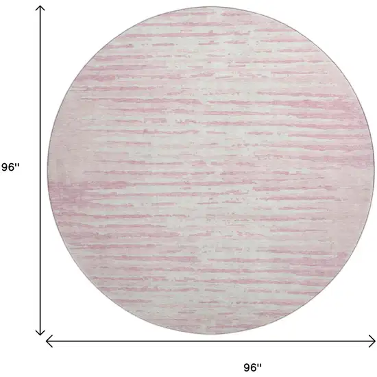 8' Pink And Ivory Striped Washable Round Rug With UV Protection Photo 9