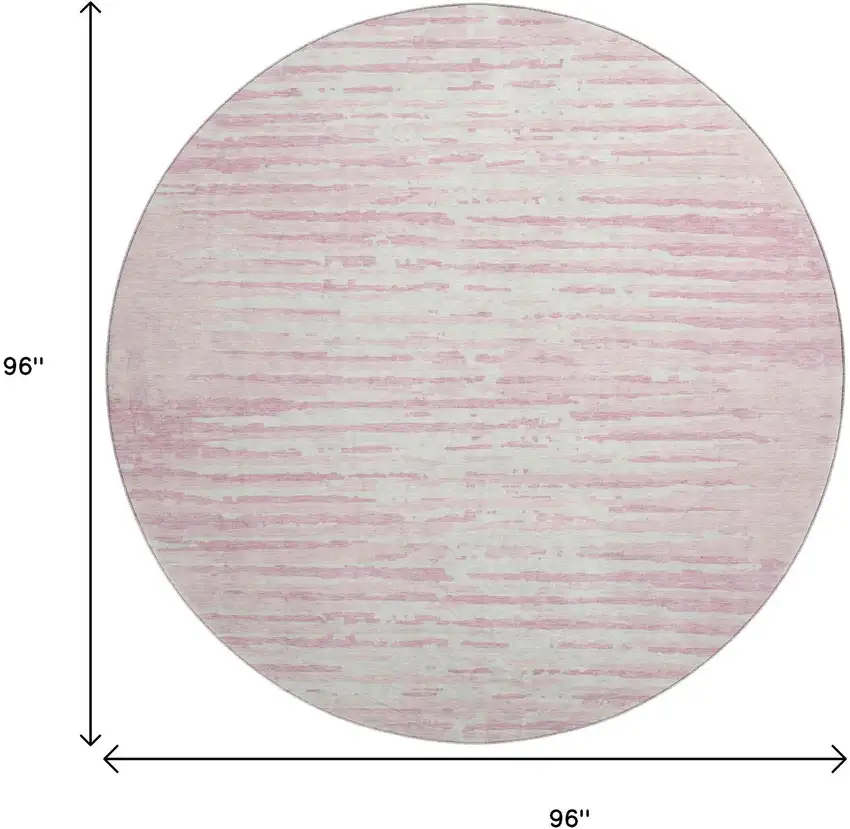 8' Pink And Ivory Striped Washable Round Rug With UV Protection Photo 9