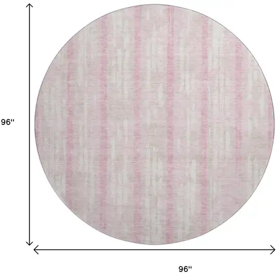 8' Pink And Ivory Striped Washable Round Rug With UV Protection Photo 9