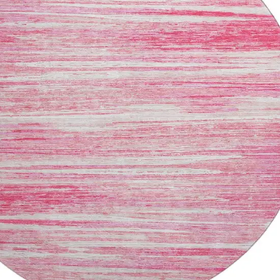 8' Pink And Ivory Striped Washable Round Rug With UV Protection Photo 3