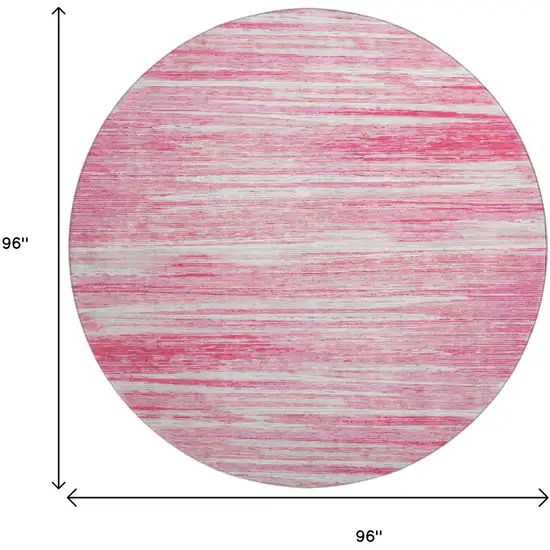 8' Pink And Ivory Striped Washable Round Rug With UV Protection Photo 8