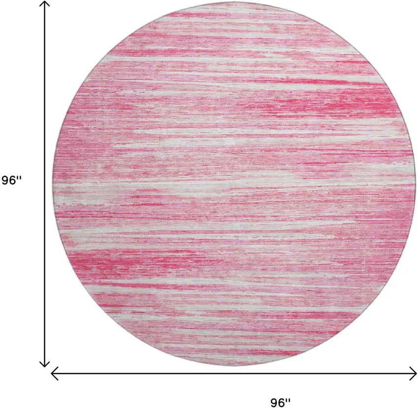 8' Pink And Ivory Striped Washable Round Rug With UV Protection Photo 8