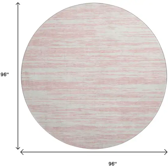 8' Pink And Ivory Striped Washable Round Rug With UV Protection Photo 9