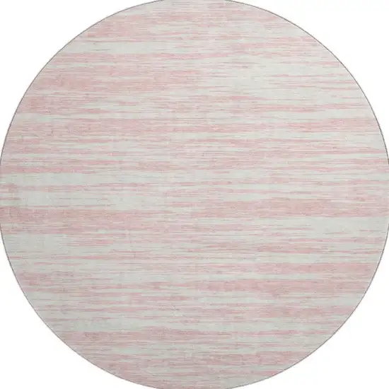 8' Pink And Ivory Striped Washable Round Rug With UV Protection Photo 3