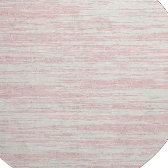 8' Pink And Ivory Striped Washable Round Rug With UV Protection Photo 2
