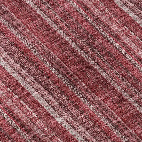 8' Pink And Ivory Striped Washable Round Rug With UV Protection Photo 6