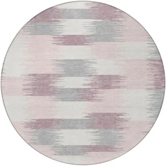 8' Pink And Linen Round Geometric Washable Indoor Outdoor Area Rug Photo 3