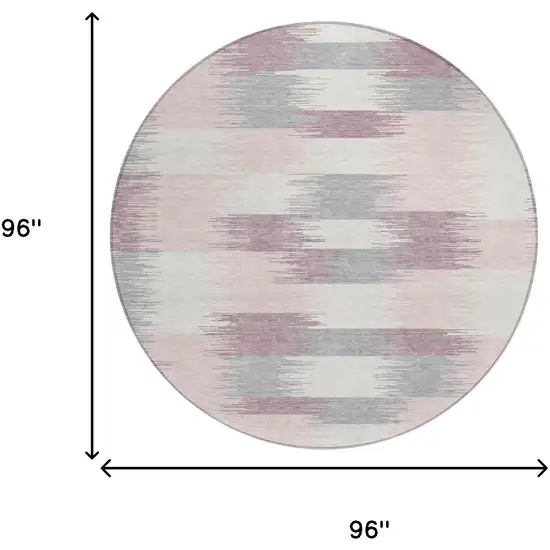 8' Pink And Linen Round Geometric Washable Indoor Outdoor Area Rug Photo 6
