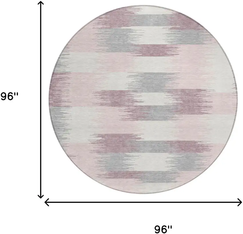 8' Pink And Linen Round Geometric Washable Indoor Outdoor Area Rug Photo 6