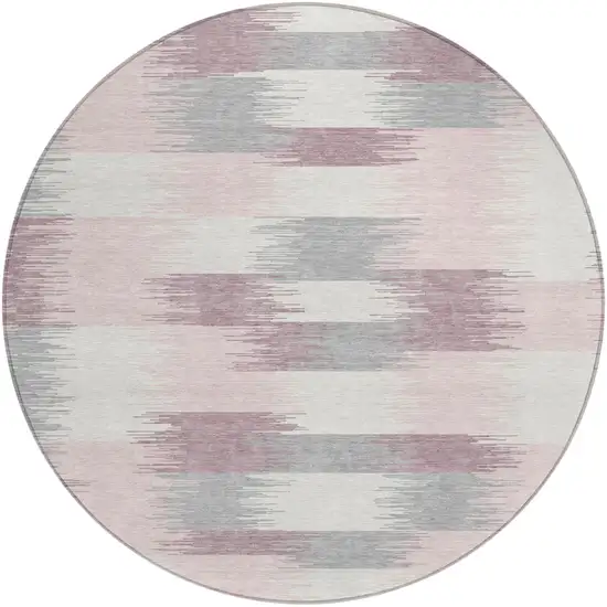 8' Pink And Linen Round Geometric Washable Indoor Outdoor Area Rug Photo 2