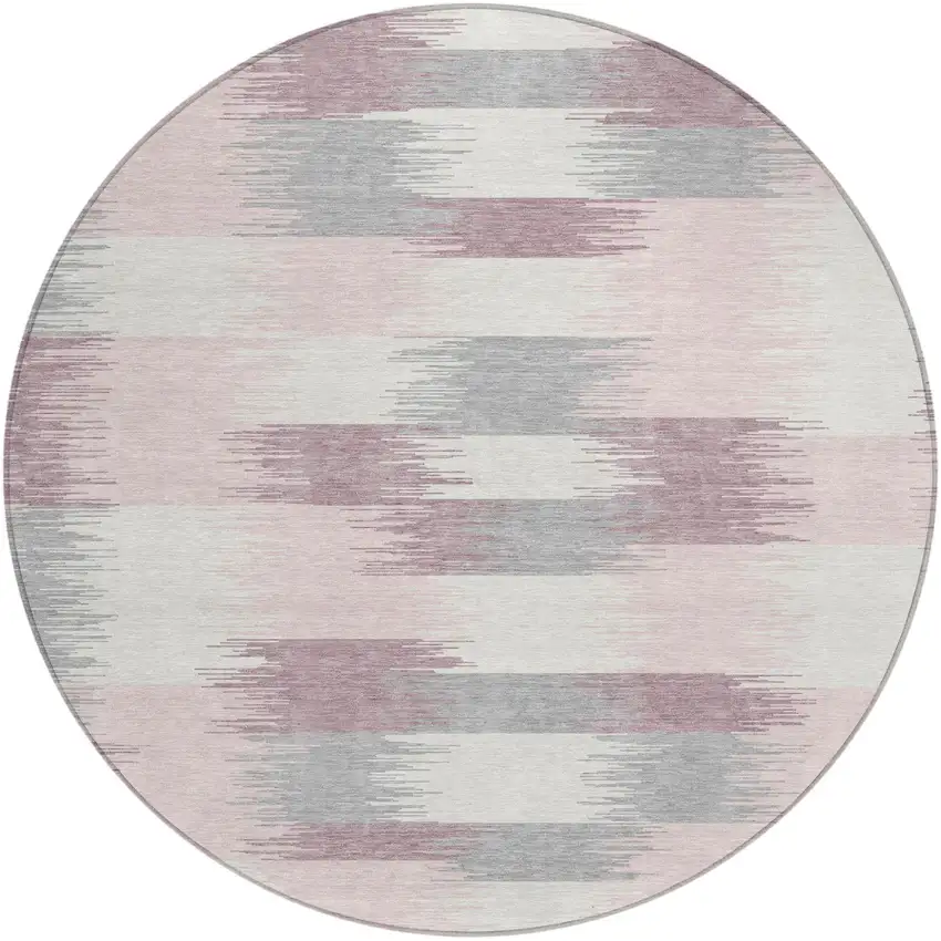 8' Pink And Linen Round Geometric Washable Indoor Outdoor Area Rug Photo 2