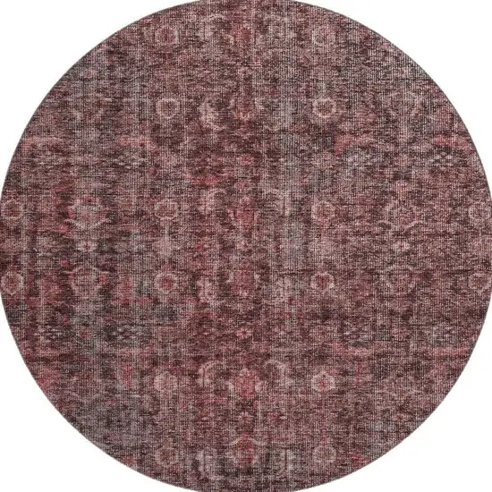8' Pink And Mauve Damask Washable Round Rug With UV Protection Photo 3