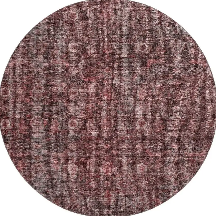8' Pink And Mauve Damask Washable Round Rug With UV Protection Photo 3