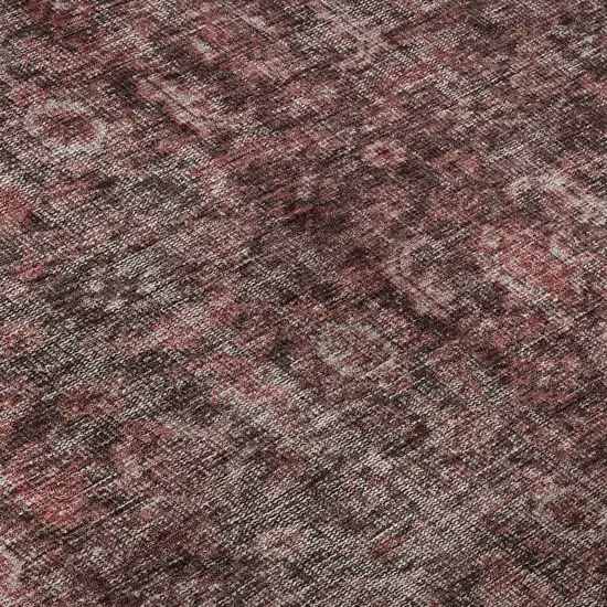 8' Pink And Mauve Damask Washable Round Rug With UV Protection Photo 8