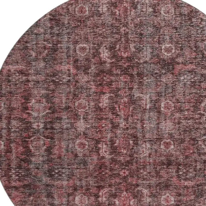 8' Pink And Mauve Damask Washable Round Rug With UV Protection Photo 2