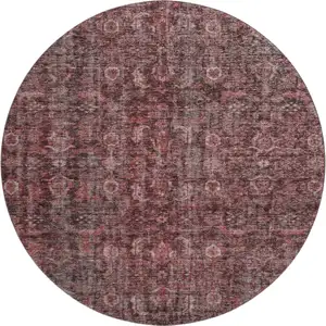 Photo of 8' Pink And Mauve Damask Washable Round Rug With UV Protection